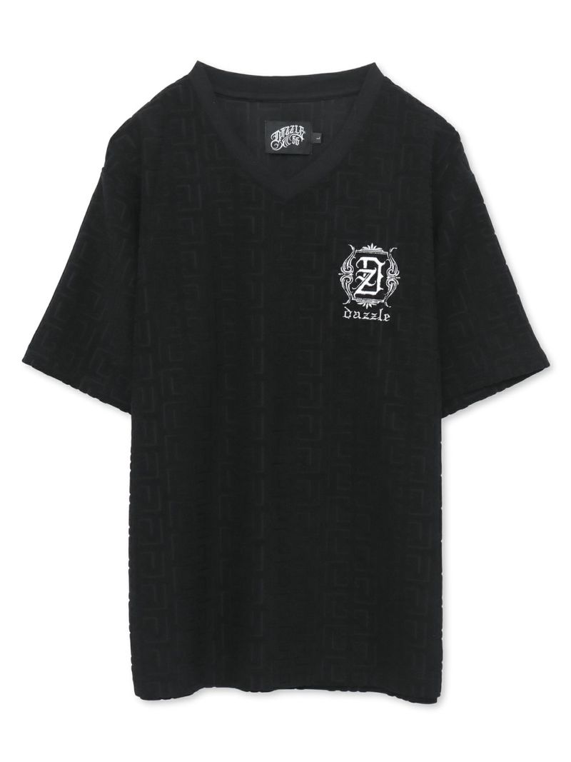 【DAZZLE】 ジャガード総柄パイル素材VネックTシャツ