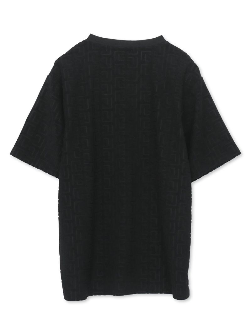 【DAZZLE】 ジャガード総柄パイル素材VネックTシャツ