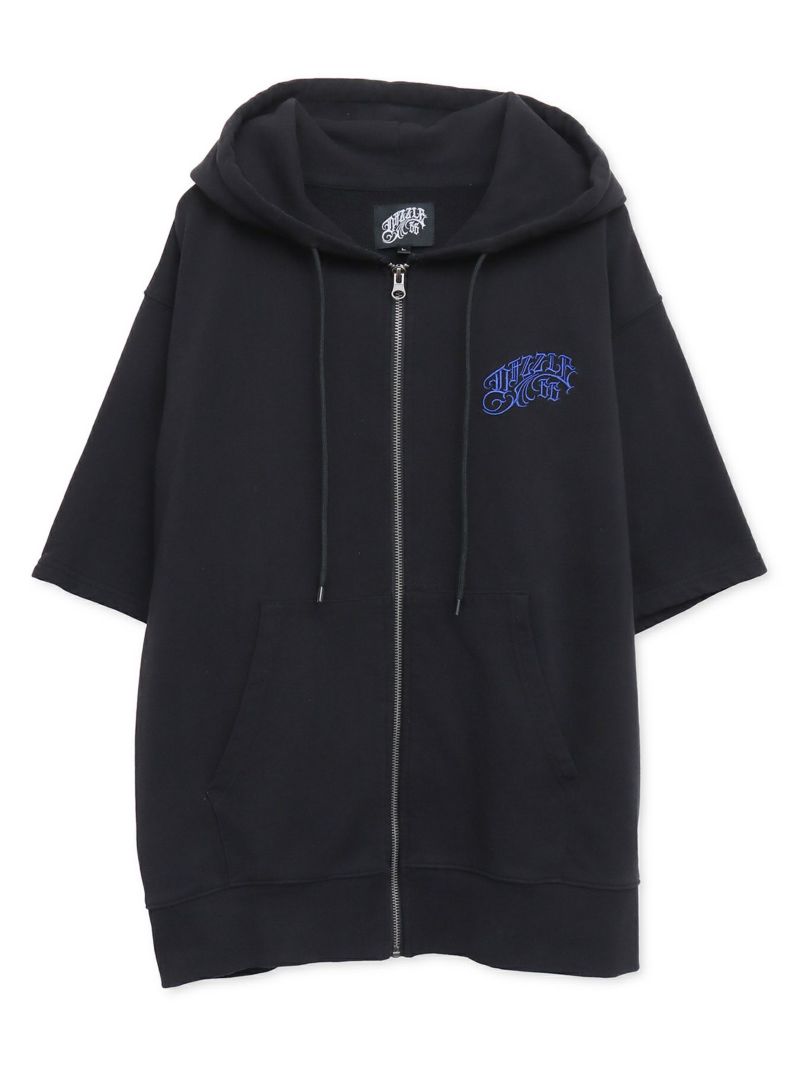 【DAZZLE】ピグメント加工ワンポイント刺繍入り半袖ZIPパーカー