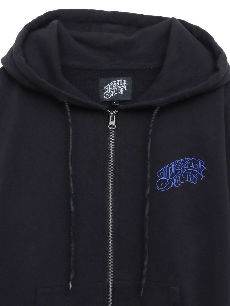 【DAZZLE】ピグメント加工ワンポイント刺繍入り半袖ZIPパーカー