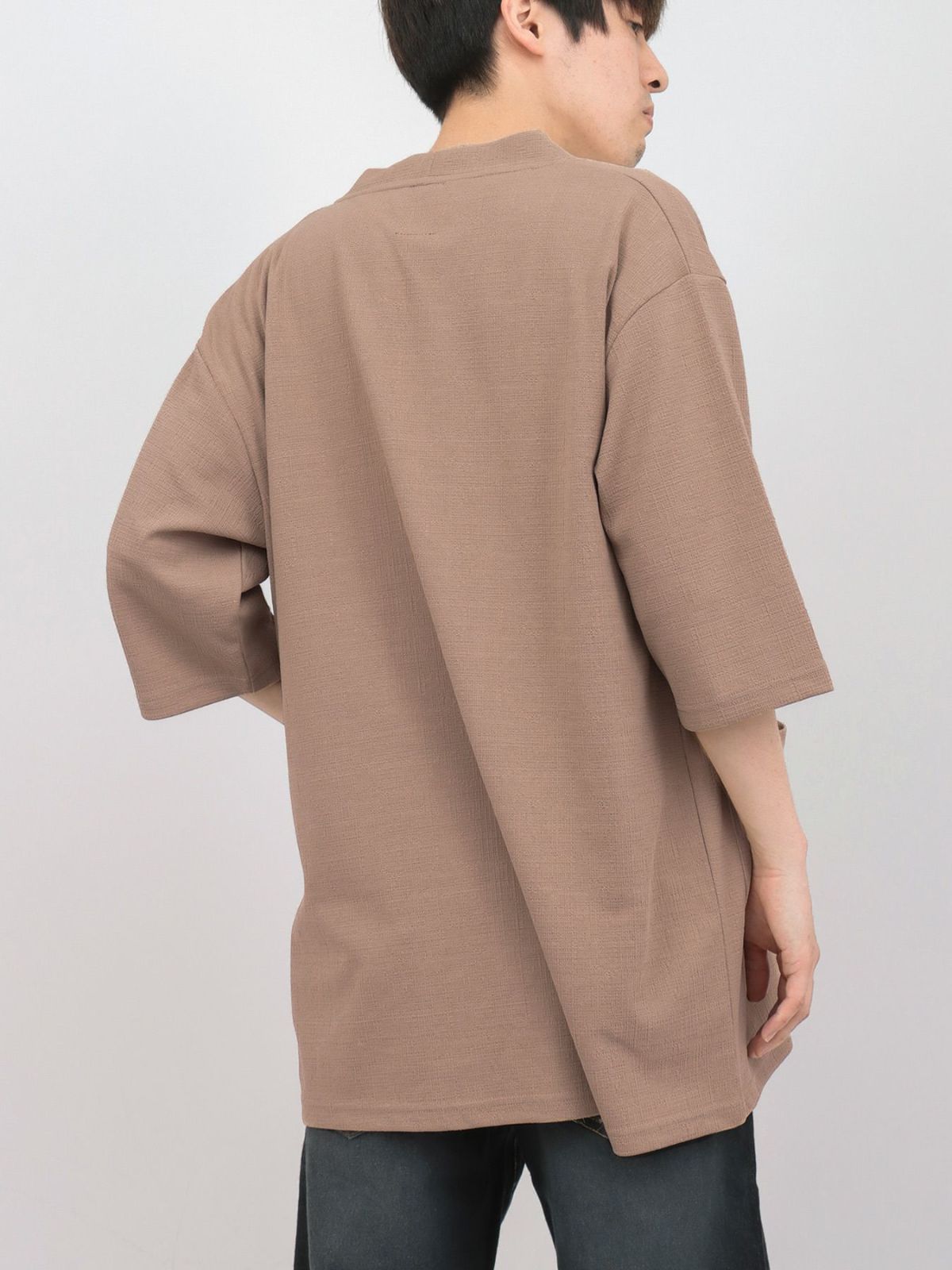 【雅結】蓮流水刺繍 6分袖カーディガン×ポケットTシャツ アンサンブル