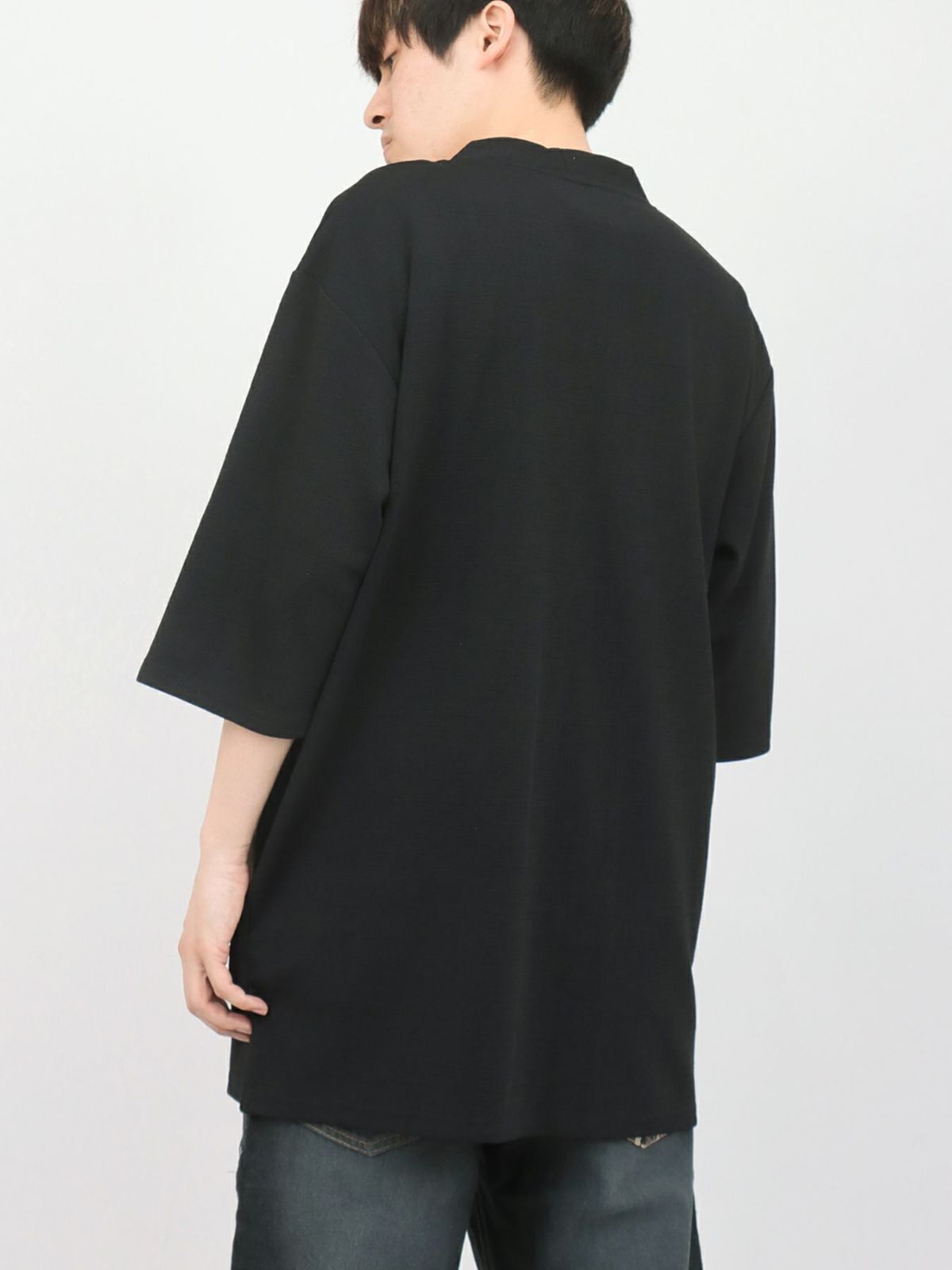 【雅結】蓮流水刺繍 6分袖カーディガン×ポケットTシャツ アンサンブル