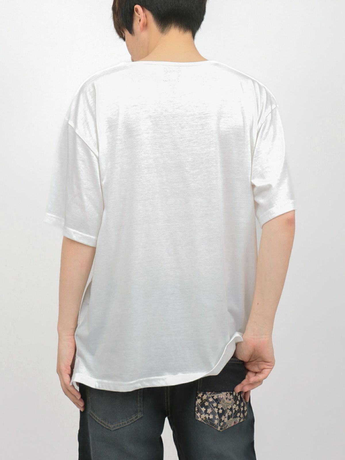 【雅結】蓮流水刺繍 6分袖カーディガン×ポケットTシャツ アンサンブル