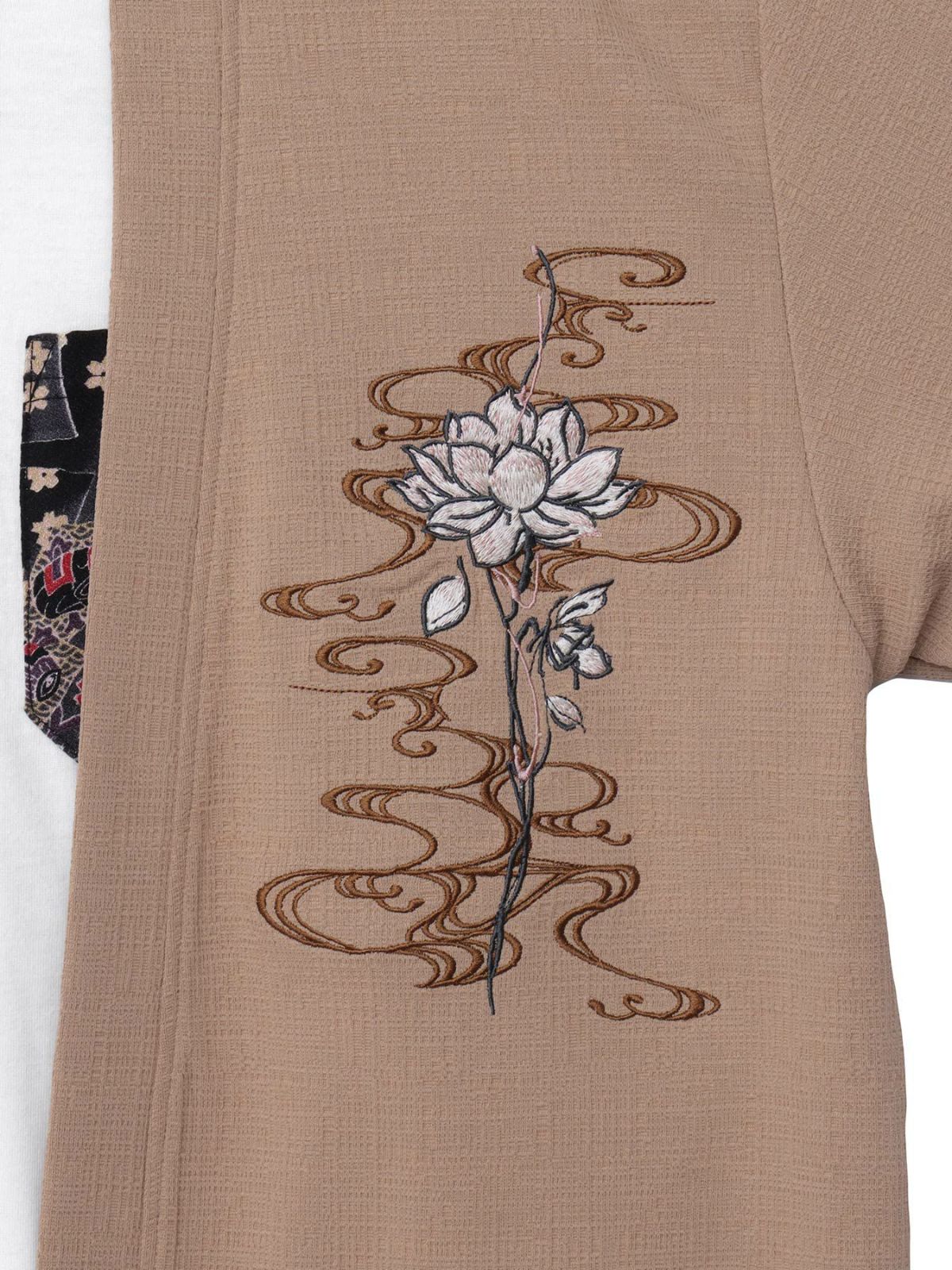 【雅結】蓮流水刺繍 6分袖カーディガン×ポケットTシャツ アンサンブル