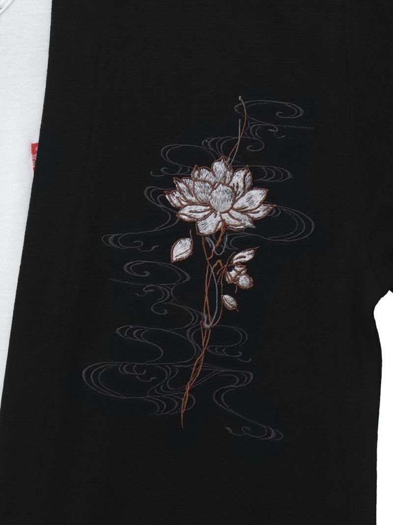 【雅結】蓮流水刺繍 6分袖カーディガン×ポケットTシャツ アンサンブル