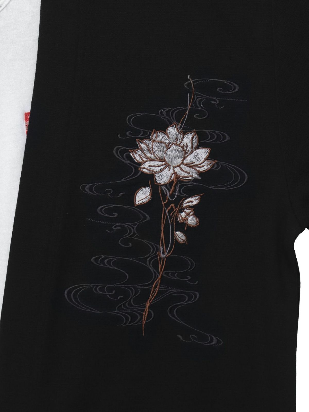 【雅結】蓮流水刺繍 6分袖カーディガン×ポケットTシャツ アンサンブル