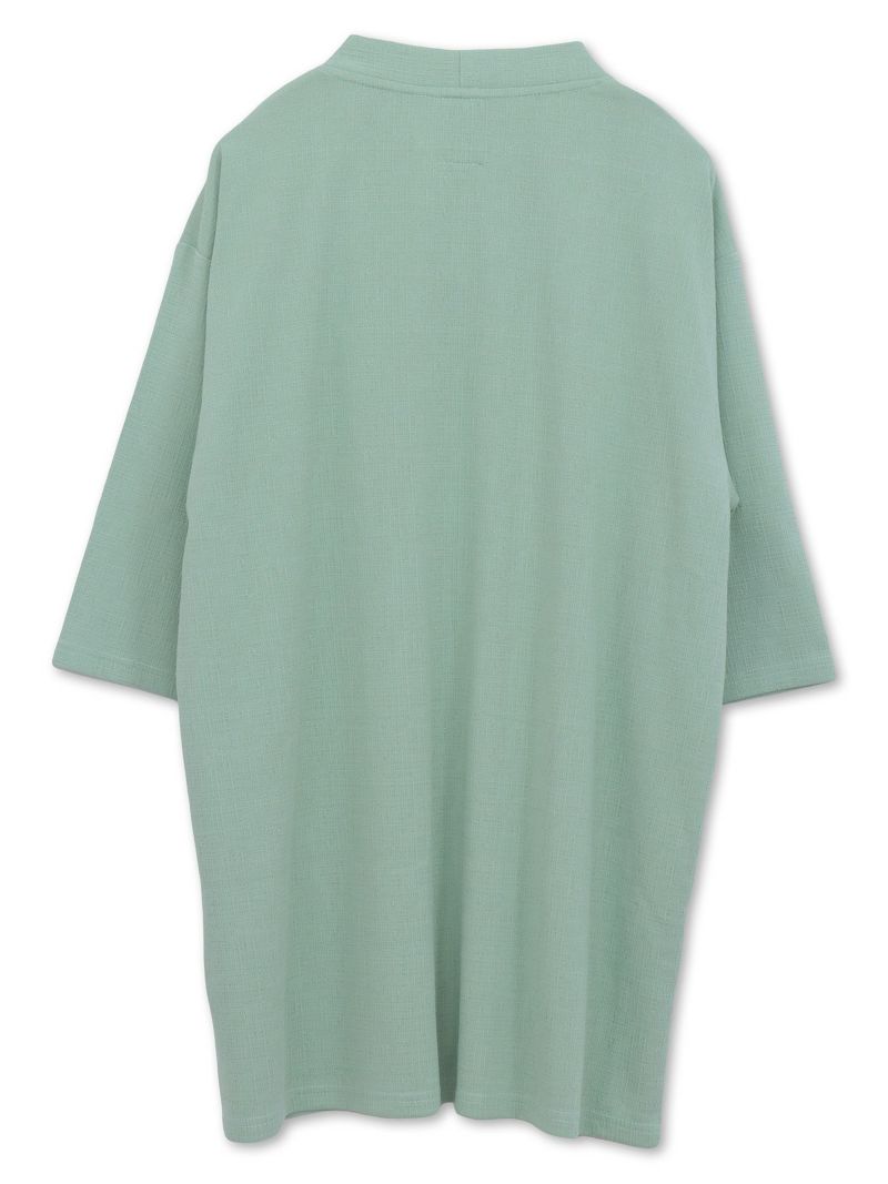 【雅結】蓮流水刺繍 6分袖カーディガン×ポケットTシャツ アンサンブル