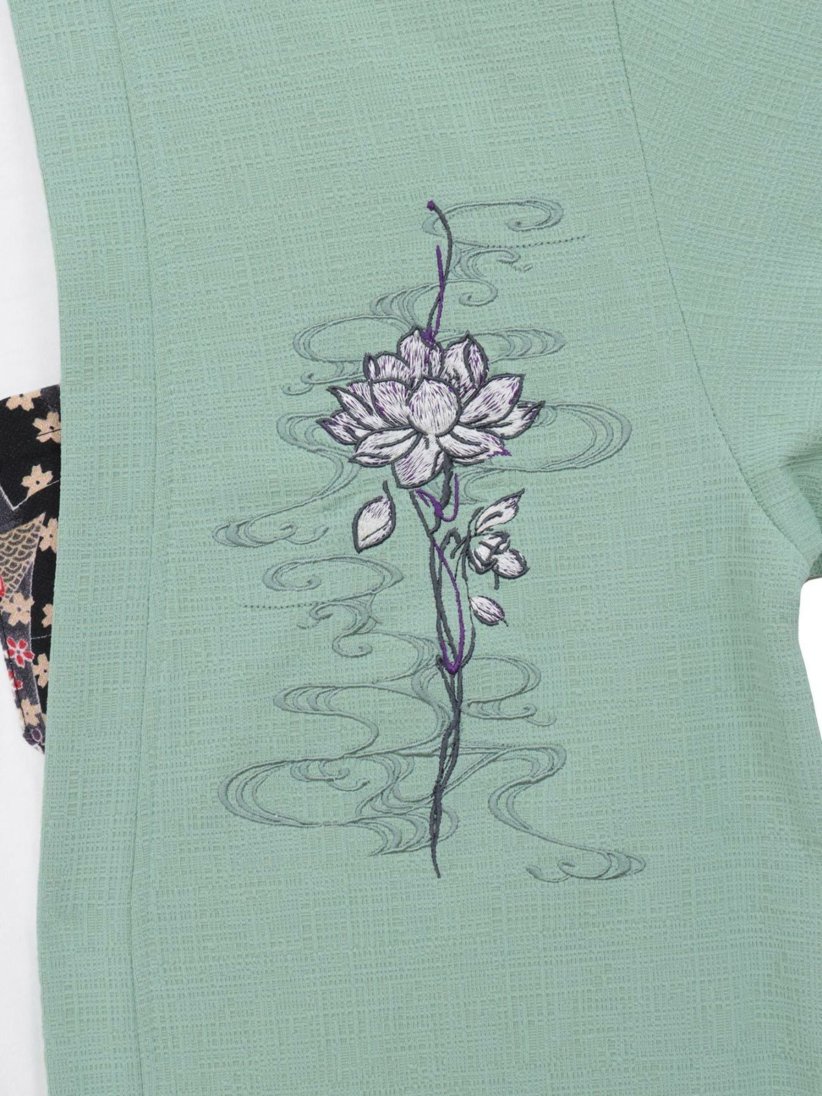 【雅結】蓮流水刺繍 6分袖カーディガン×ポケットTシャツ アンサンブル