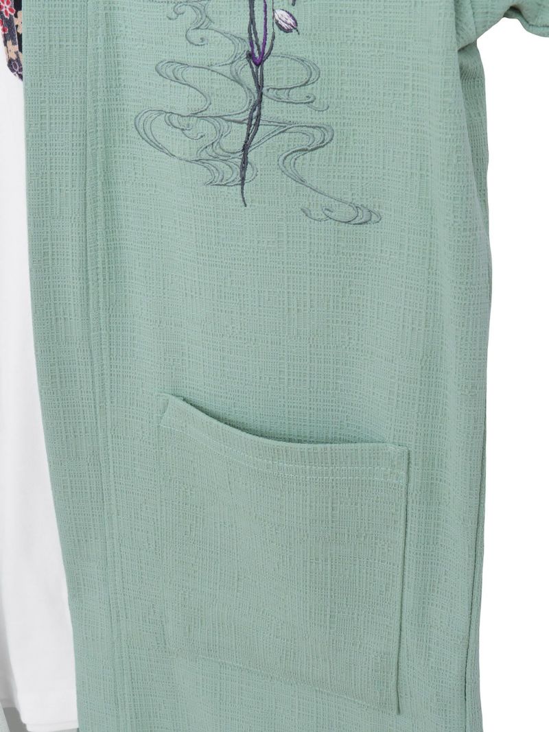 【雅結】蓮流水刺繍 6分袖カーディガン×ポケットTシャツ アンサンブル