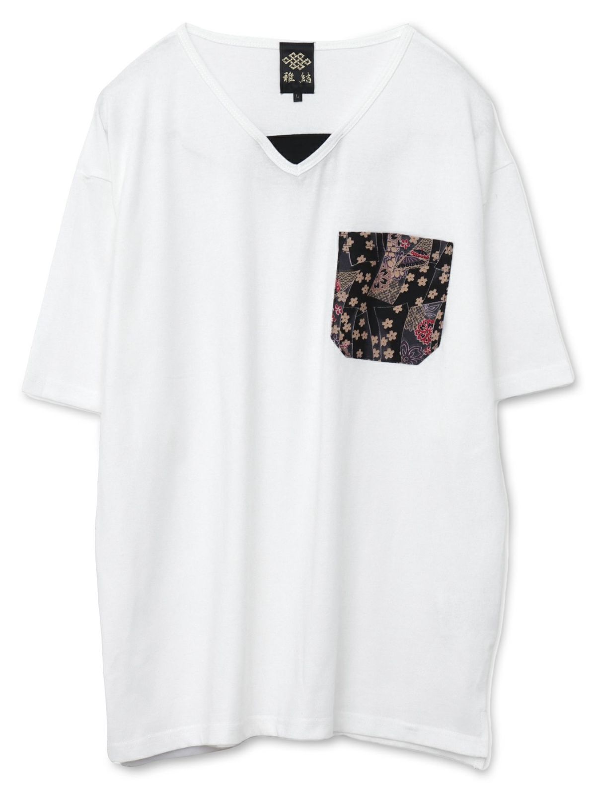 【雅結】蓮流水刺繍 6分袖カーディガン×ポケットTシャツ アンサンブル