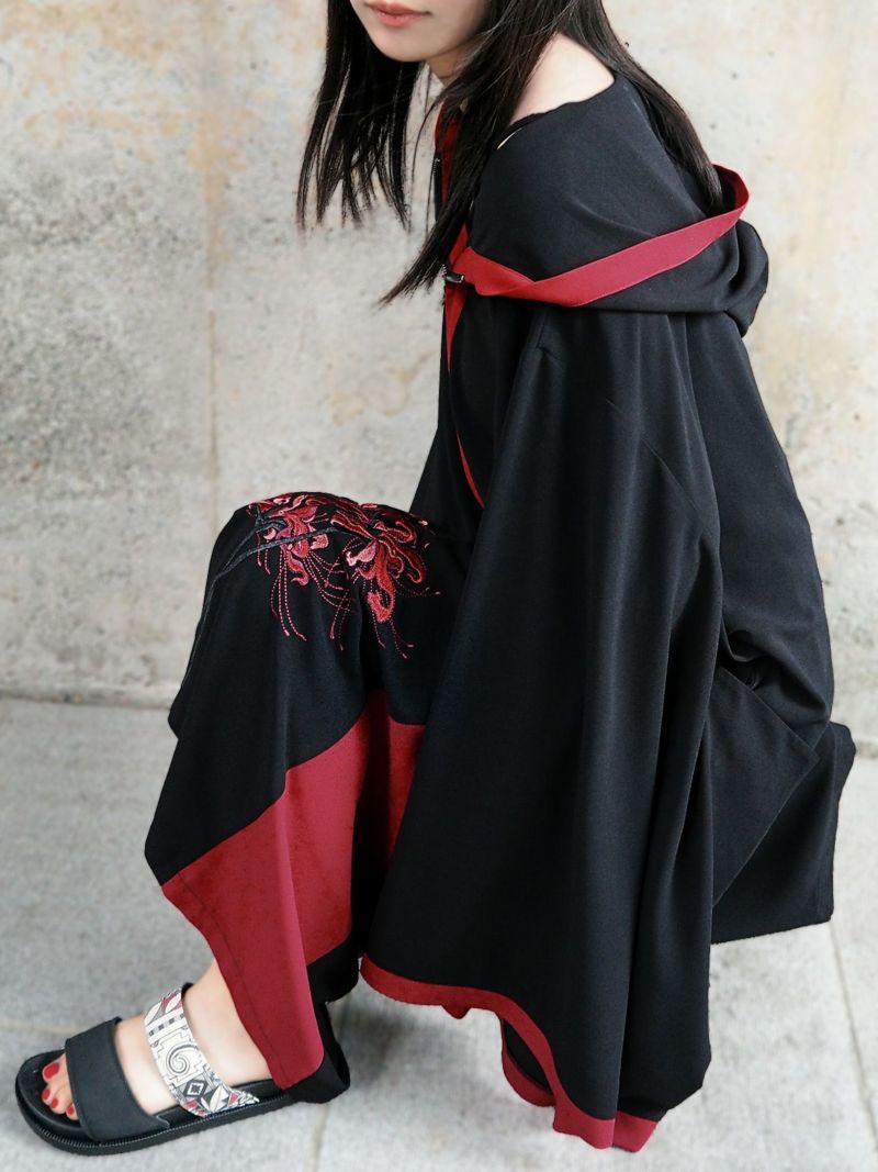 【雅結 -EN-】彼岸花刺繍 配色切替キモノスリーブZIPパーカー