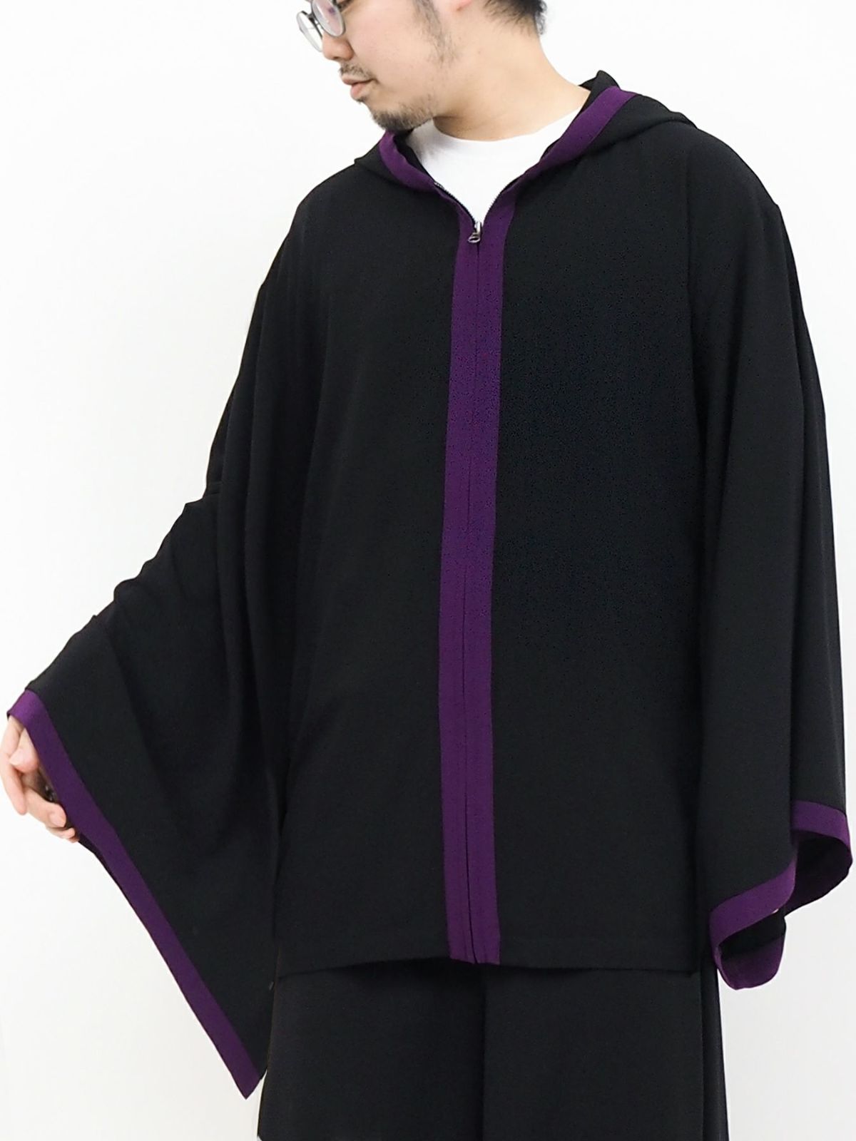 【雅結 -EN-】彼岸花刺繍 配色切替キモノスリーブZIPパーカー