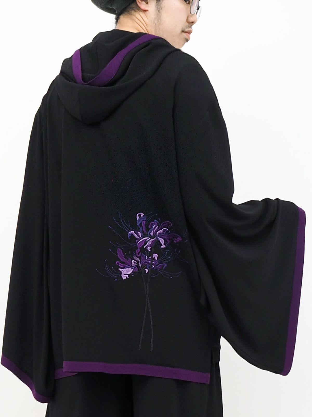 【雅結 -EN-】彼岸花刺繍 配色切替キモノスリーブZIPパーカー