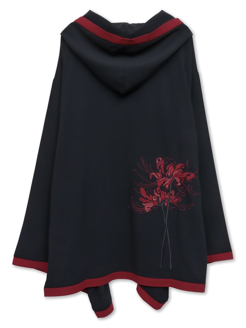 【雅結 -EN-】彼岸花刺繍 配色切替キモノスリーブZIPパーカー