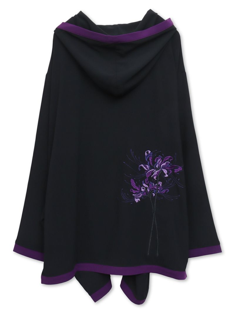 【雅結 -EN-】彼岸花刺繍 配色切替キモノスリーブZIPパーカー