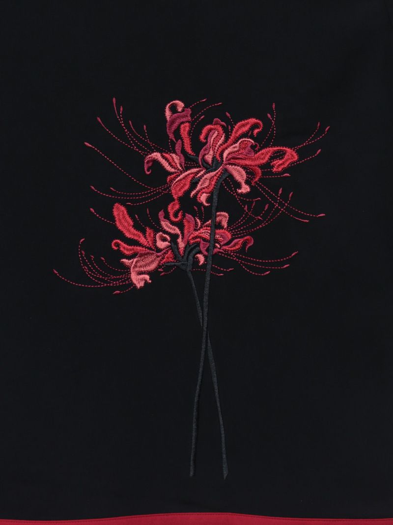 【雅結 -EN-】彼岸花刺繍 配色切替キモノスリーブZIPパーカー