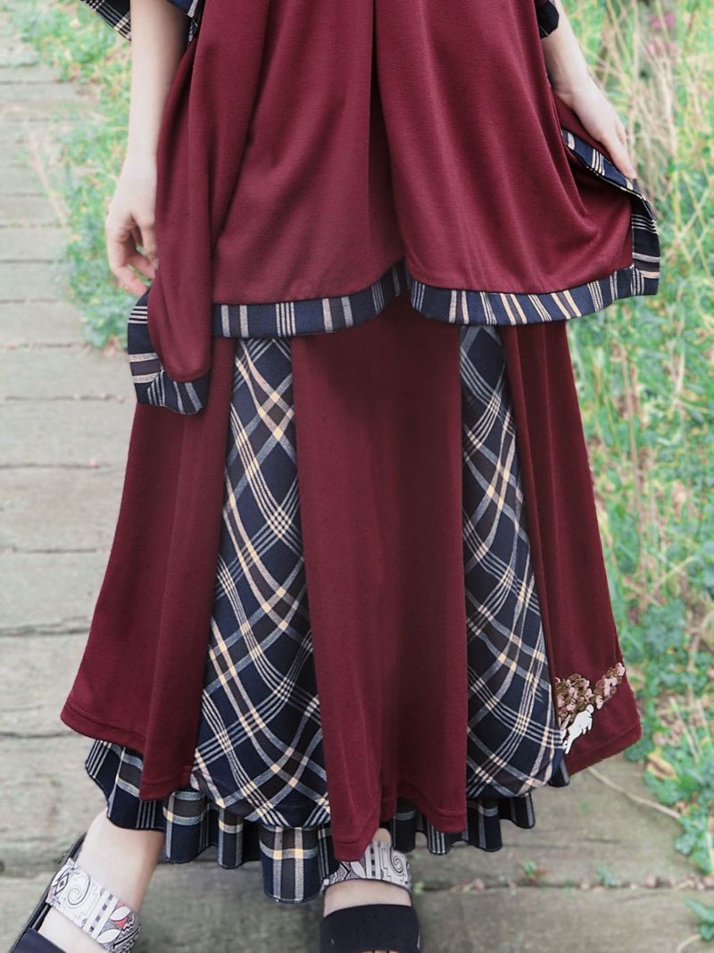 【雅結 -YuU-】“白ウサギと黒ネコ”チェック切替ロングスカート