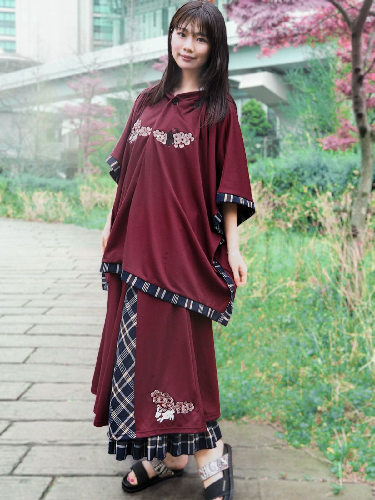 【雅結 -YuU-】“白ウサギと黒ネコ”チェック切替ロングスカート