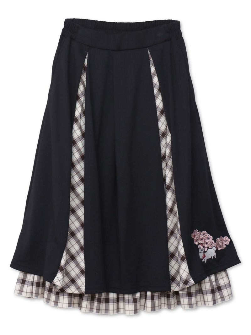 【雅結 -YuU-】“白ウサギと黒ネコ”チェック切替ロングスカート