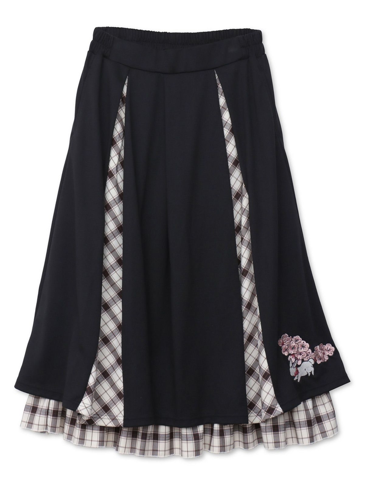 【雅結 -YuU-】“白ウサギと黒ネコ”チェック切替ロングスカート