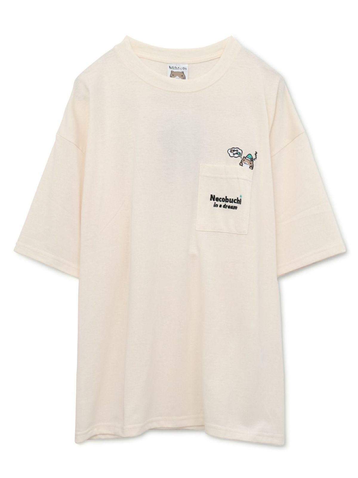 【NECOBUCHI-SAN】猫渕さん総刺繍BIGシルエット ポケット付きTシャツ