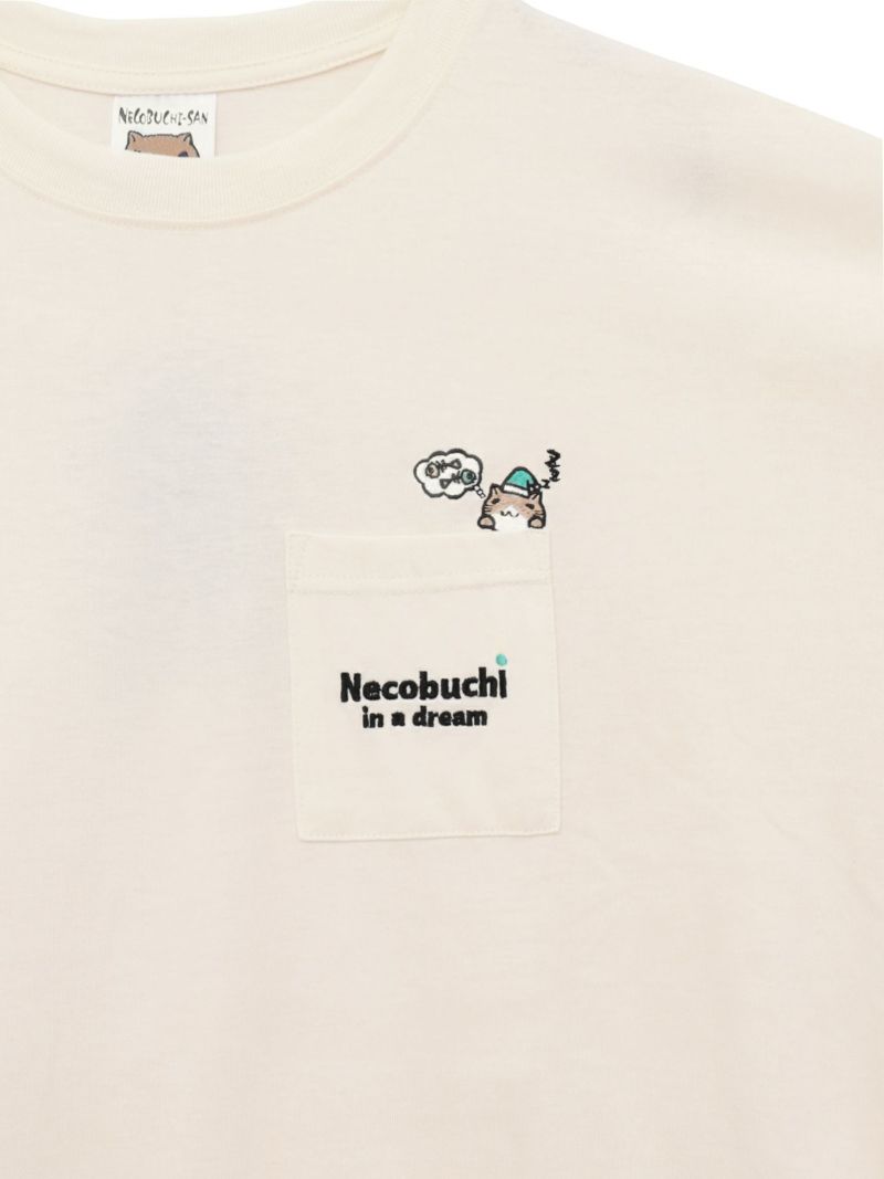 【NECOBUCHI-SAN】猫渕さん総刺繍BIGシルエット ポケット付きTシャツ