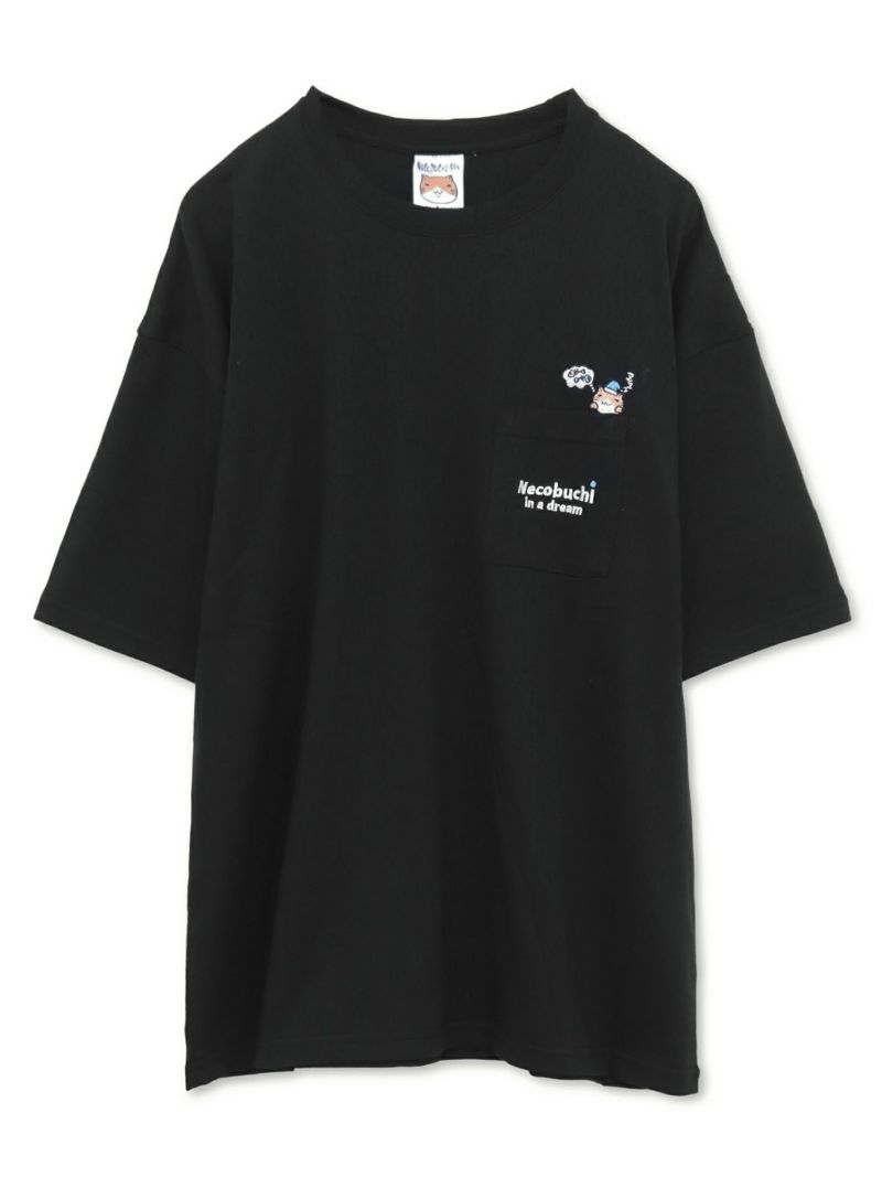 【NECOBUCHI-SAN】猫渕さん総刺繍BIGシルエット ポケット付きTシャツ