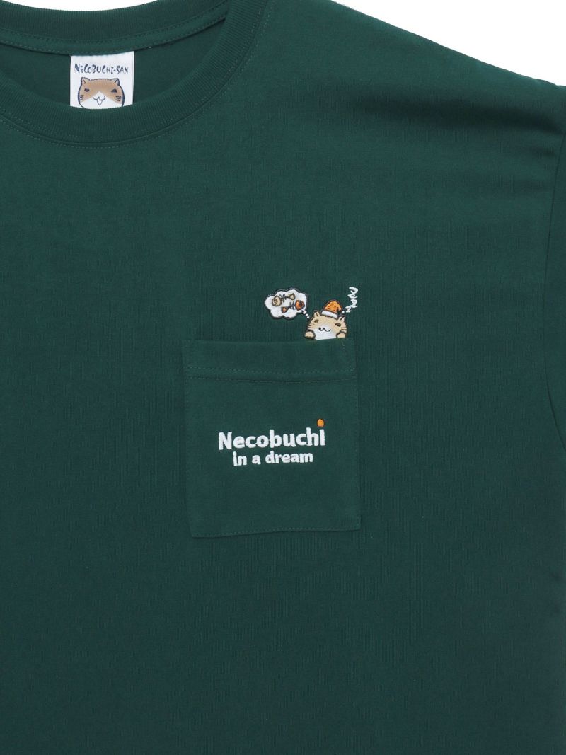 【NECOBUCHI-SAN】猫渕さん総刺繍BIGシルエット ポケット付きTシャツ
