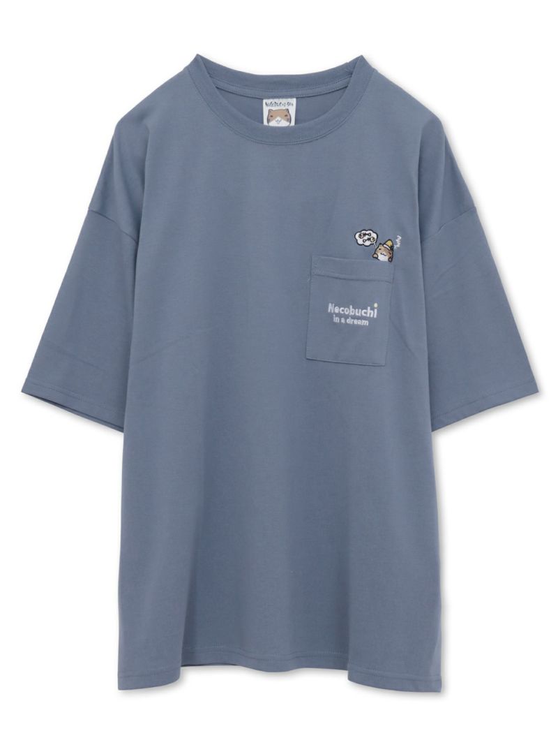 【NECOBUCHI-SAN】猫渕さん総刺繍BIGシルエット ポケット付きTシャツ