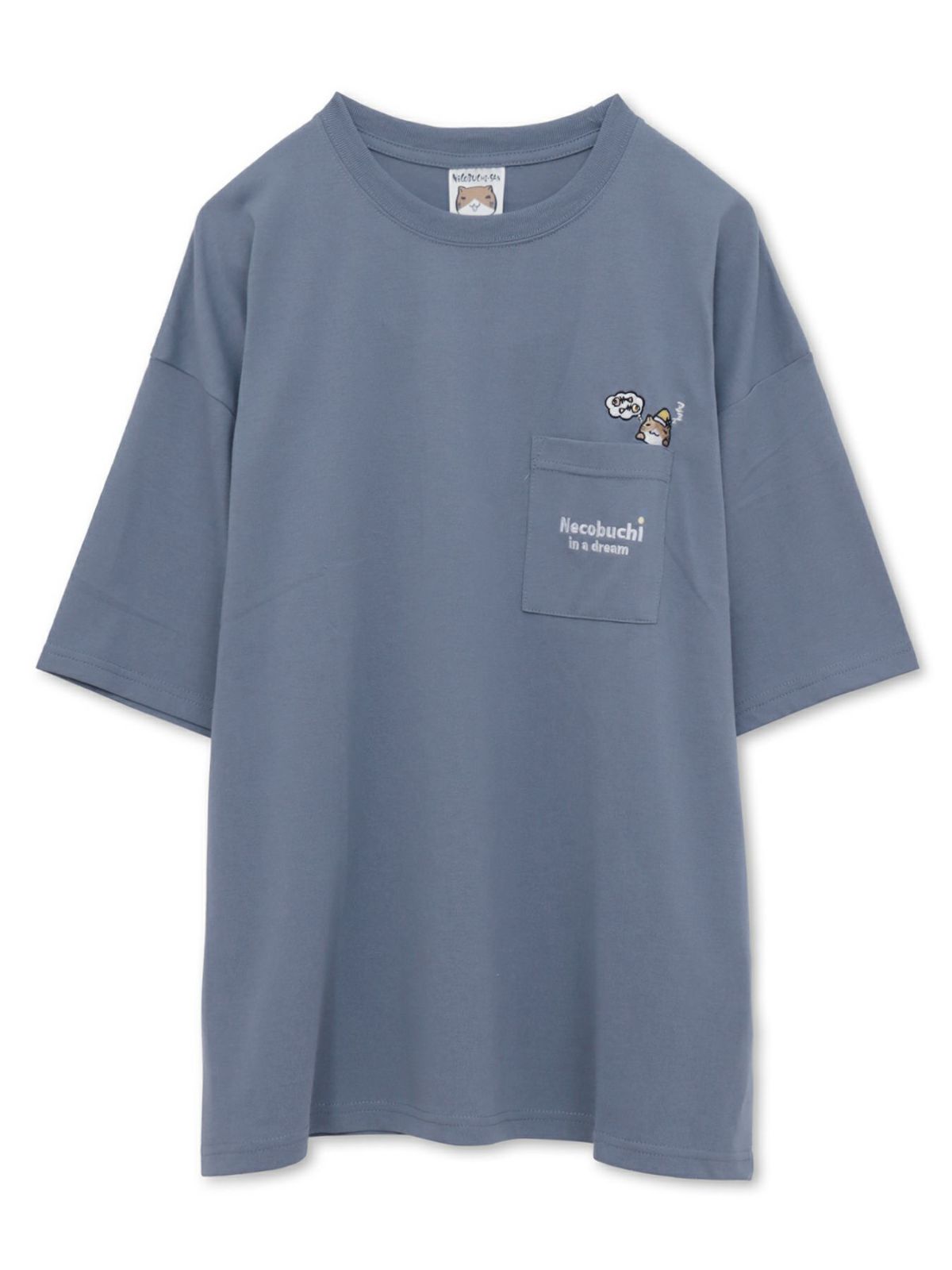【NECOBUCHI-SAN】猫渕さん総刺繍BIGシルエット ポケット付きTシャツ