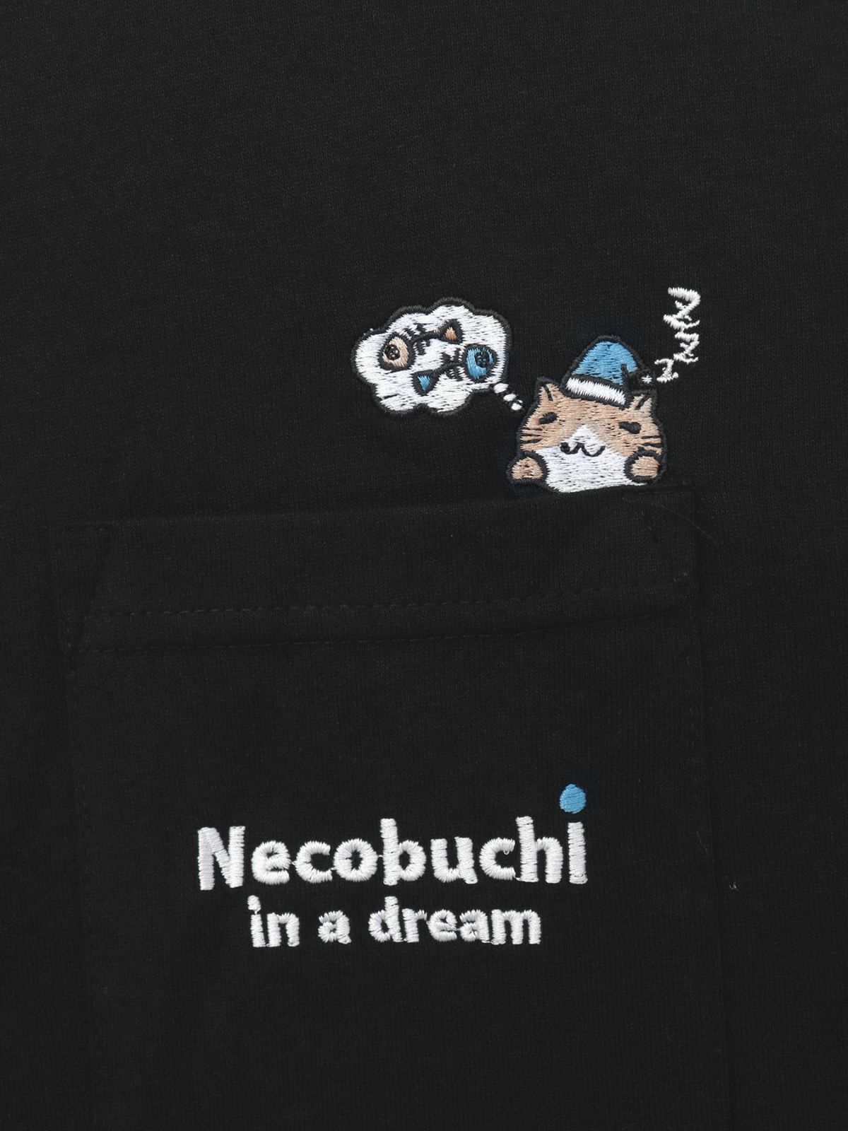 【NECOBUCHI-SAN】猫渕さん総刺繍BIGシルエット ポケット付きTシャツ