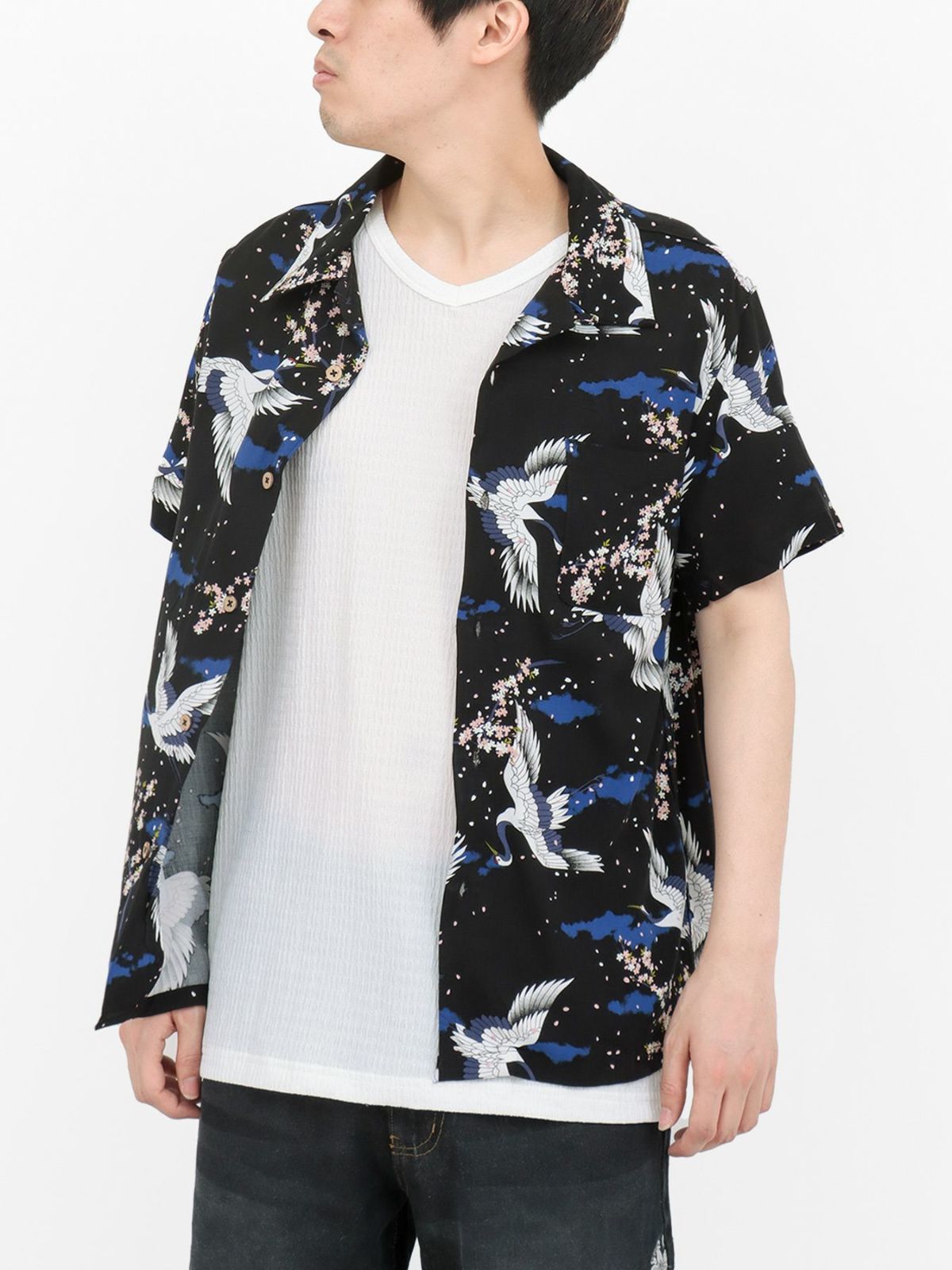 和柄プリントレーヨンアロハシャツ