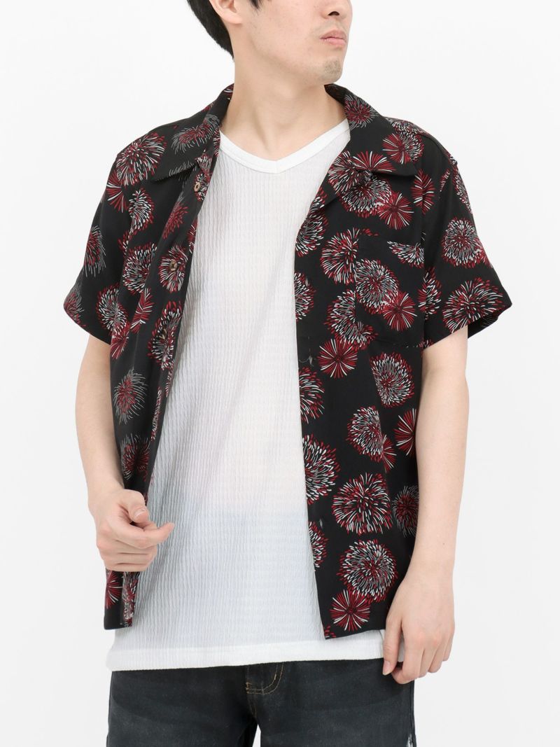 和柄プリントレーヨンアロハシャツ