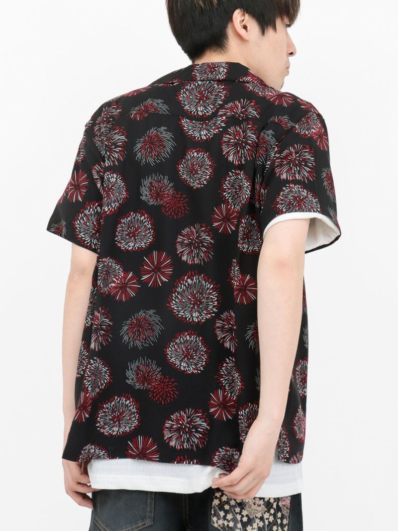 和柄プリントレーヨンアロハシャツ