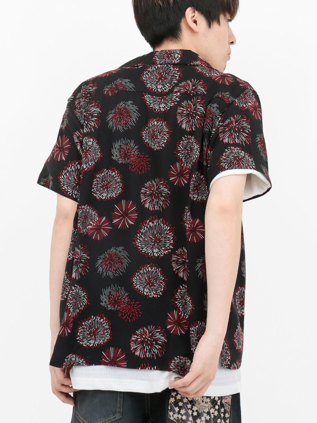 和柄プリントレーヨンアロハシャツ