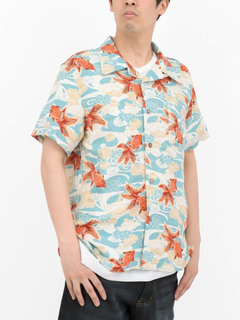和柄プリントレーヨンアロハシャツ