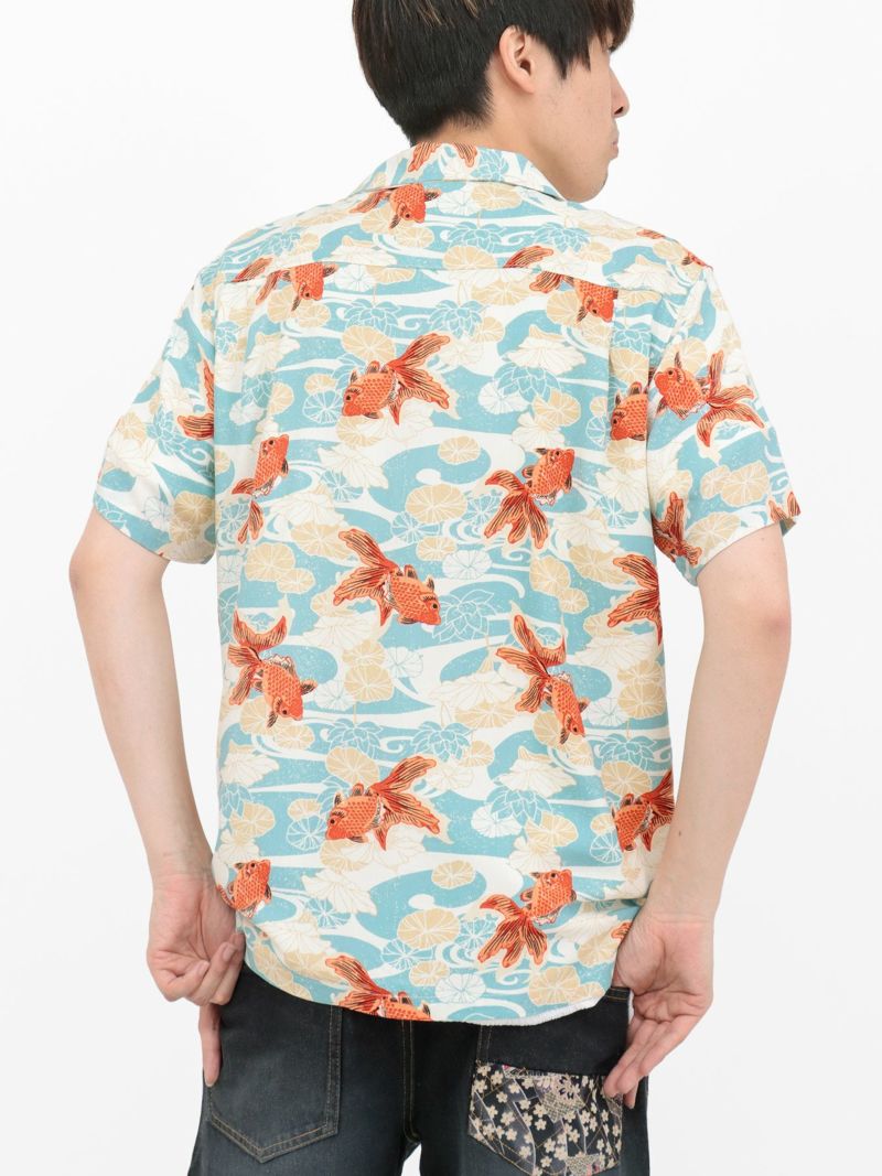 和柄プリントレーヨンアロハシャツ