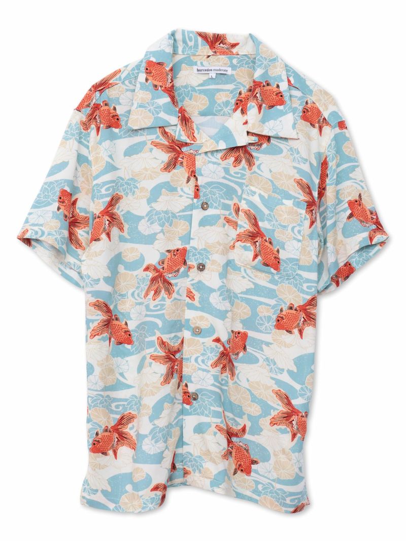 和柄プリントレーヨンアロハシャツ