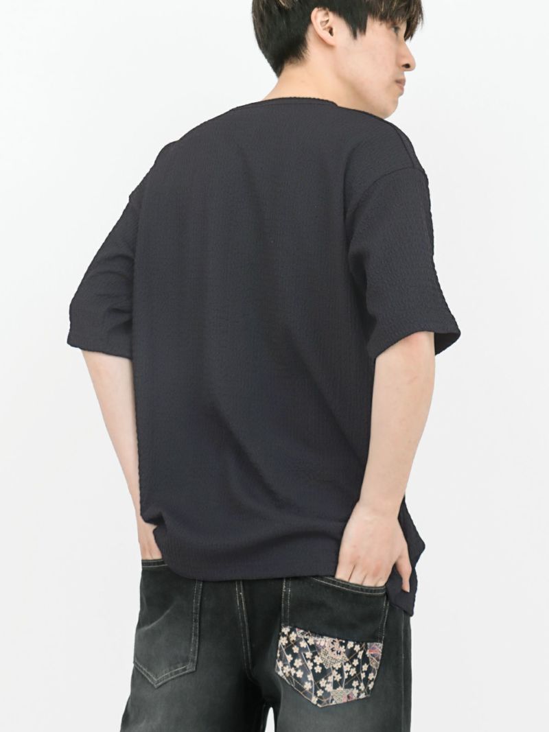 【雅結】桜刺繍 楊柳生地VネックTシャツ