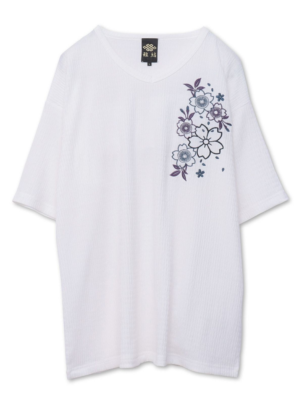 【雅結】桜刺繍 楊柳生地VネックTシャツ