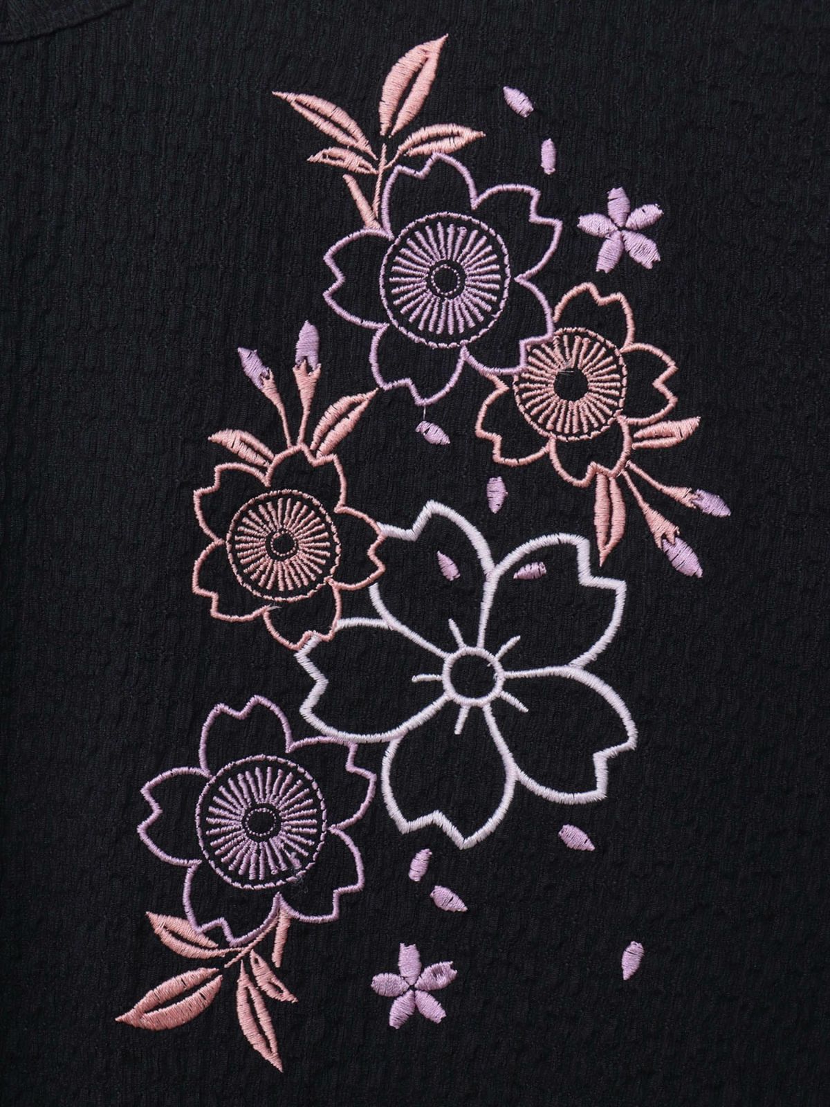 【雅結】桜刺繍 楊柳生地VネックTシャツ