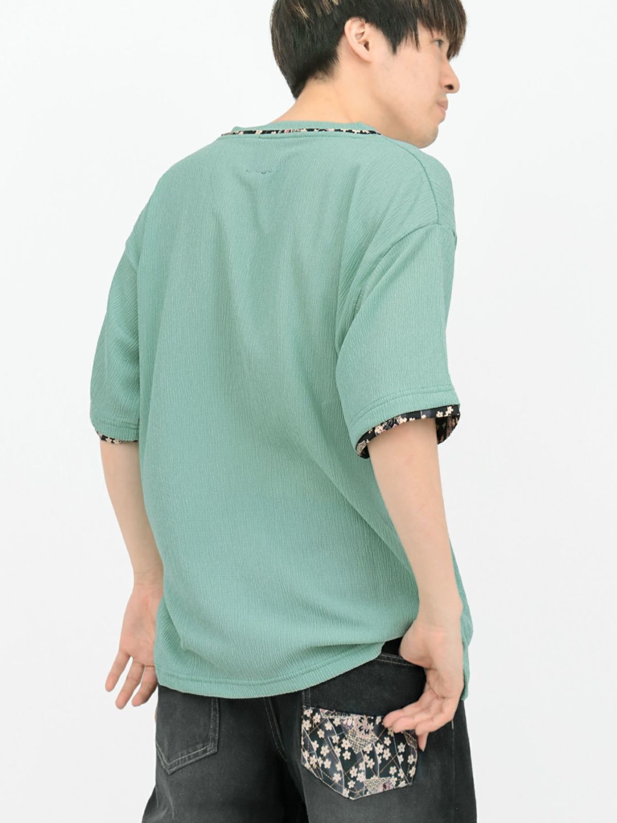 【雅結】和生地遣いY字ヘンリーネックTシャツ