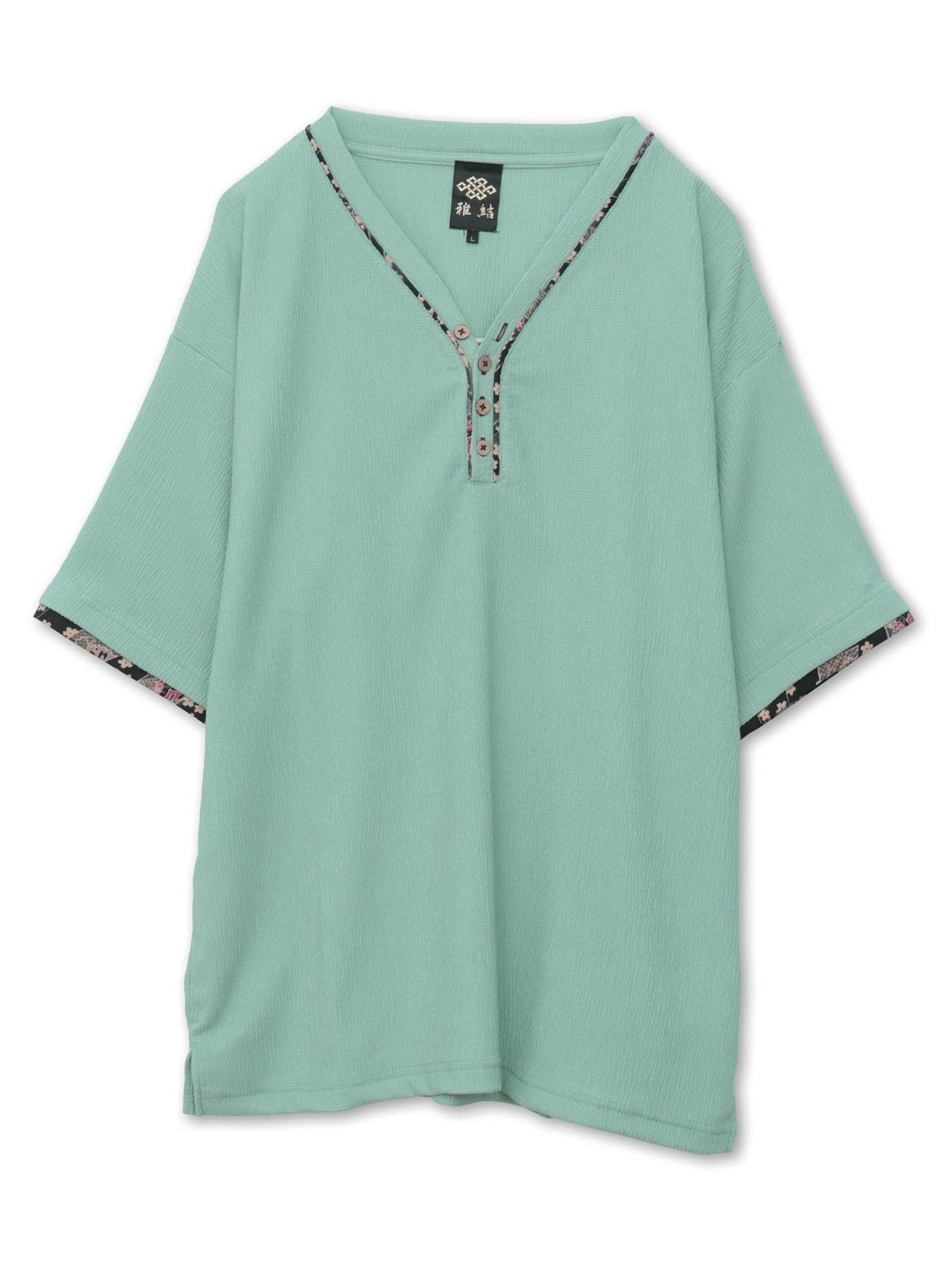 【雅結】和生地遣いY字ヘンリーネックTシャツ