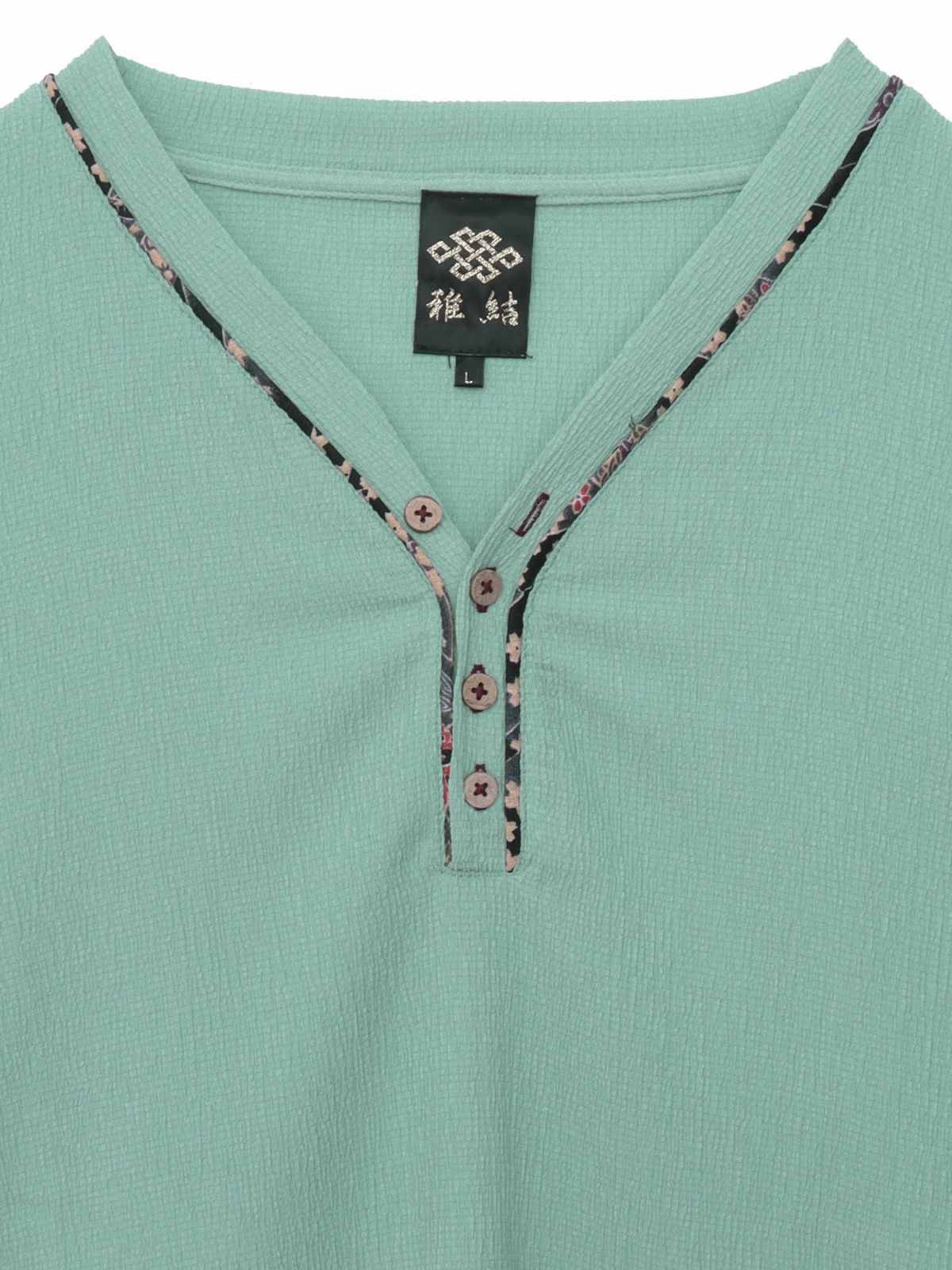 【雅結】和生地遣いY字ヘンリーネックTシャツ