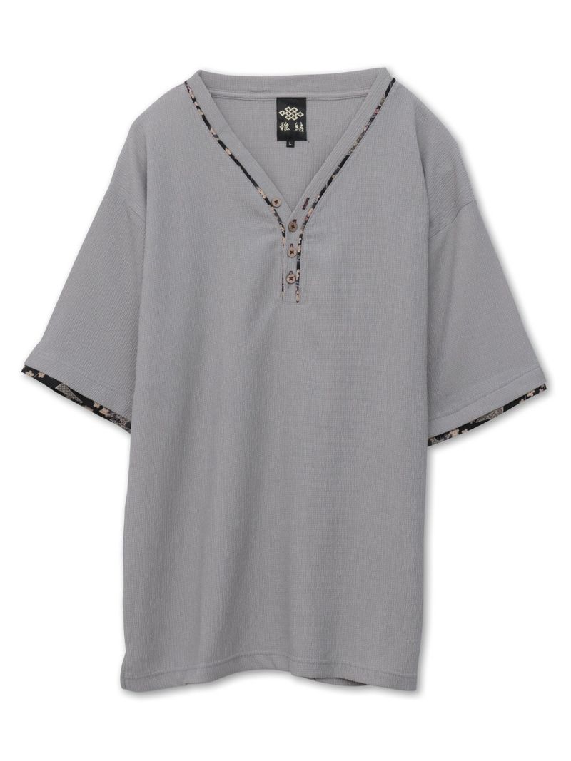 【雅結】和生地遣いY字ヘンリーネックTシャツ