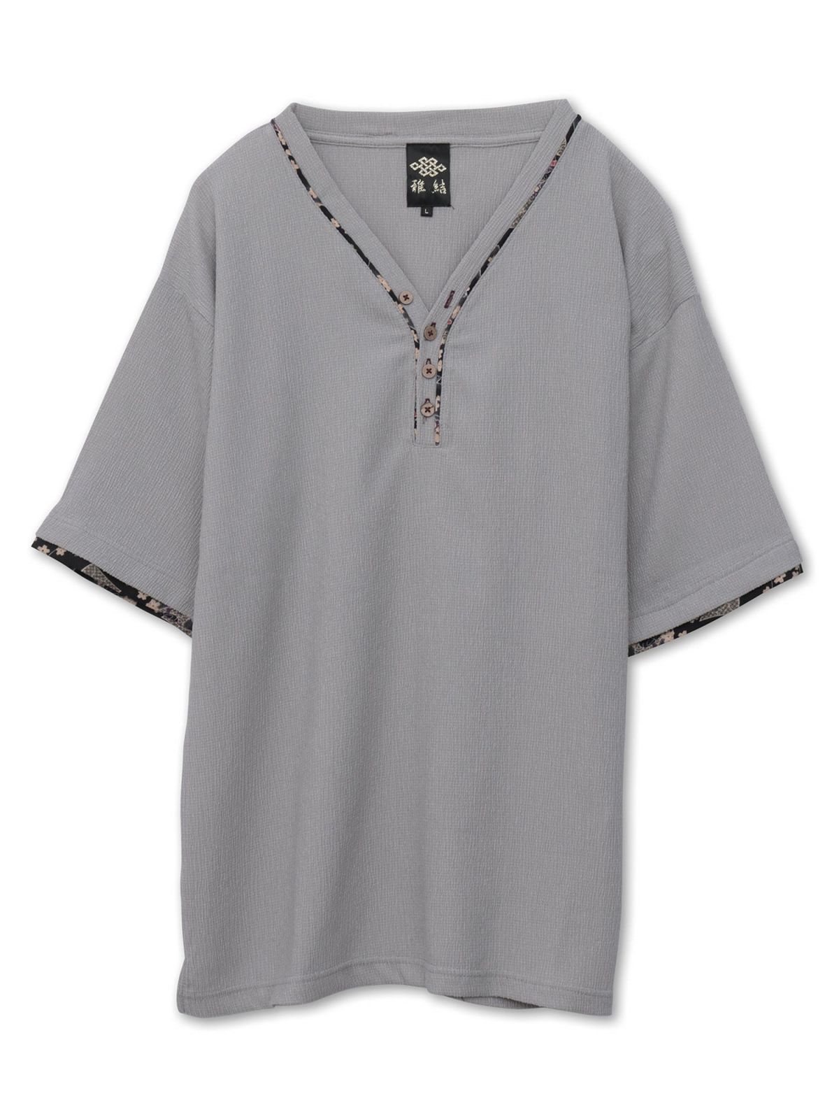 【雅結】和生地遣いY字ヘンリーネックTシャツ