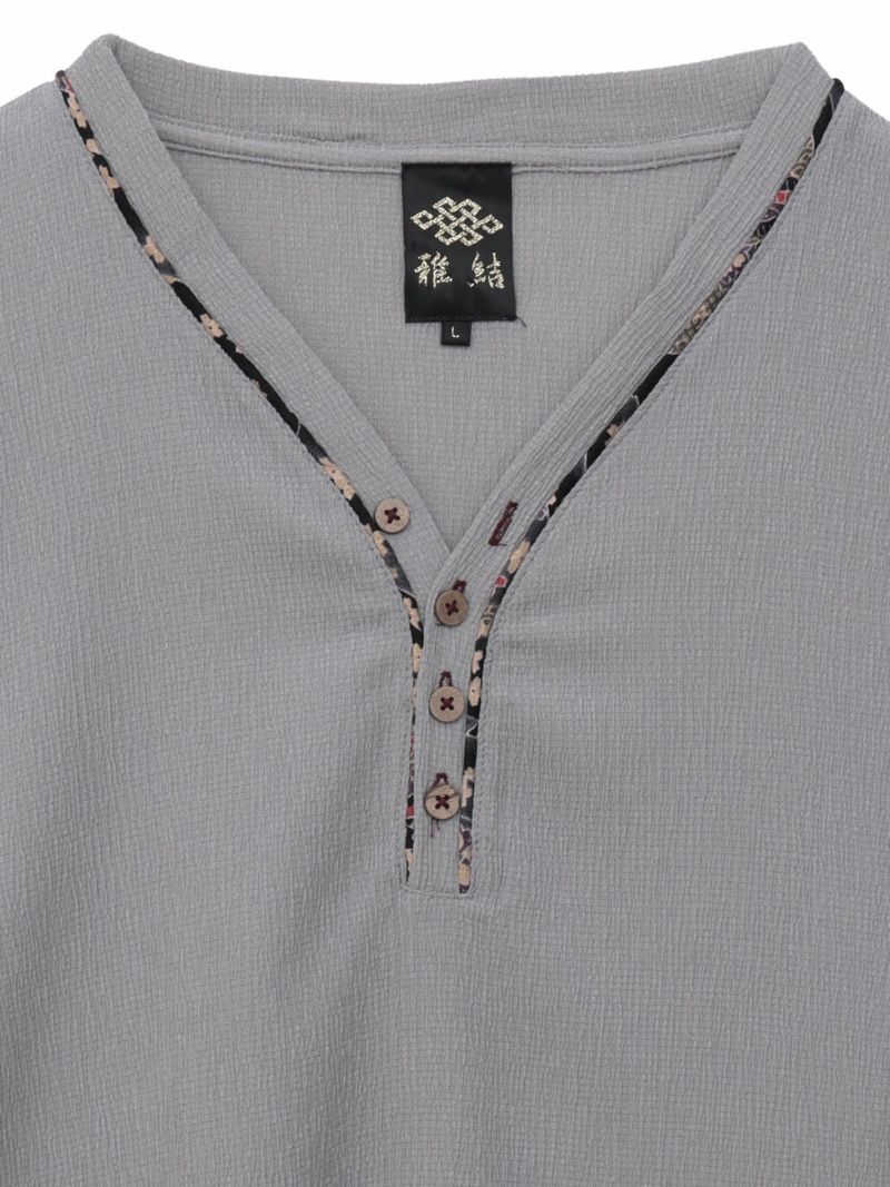 【雅結】和生地遣いY字ヘンリーネックTシャツ