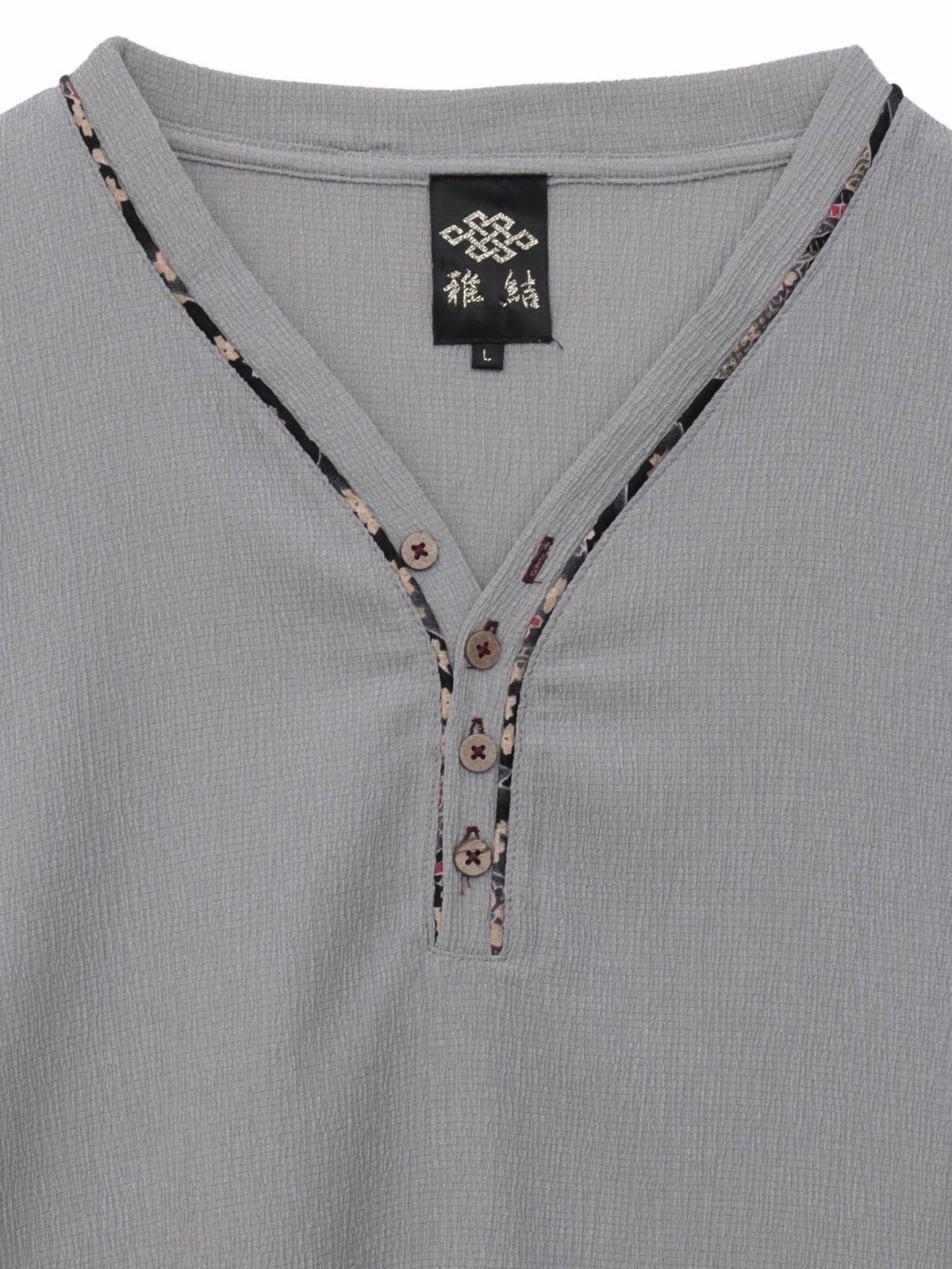 【雅結】和生地遣いY字ヘンリーネックTシャツ