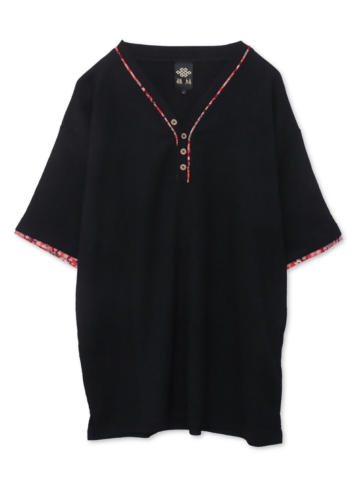 【雅結】和生地遣いY字ヘンリーネックTシャツ