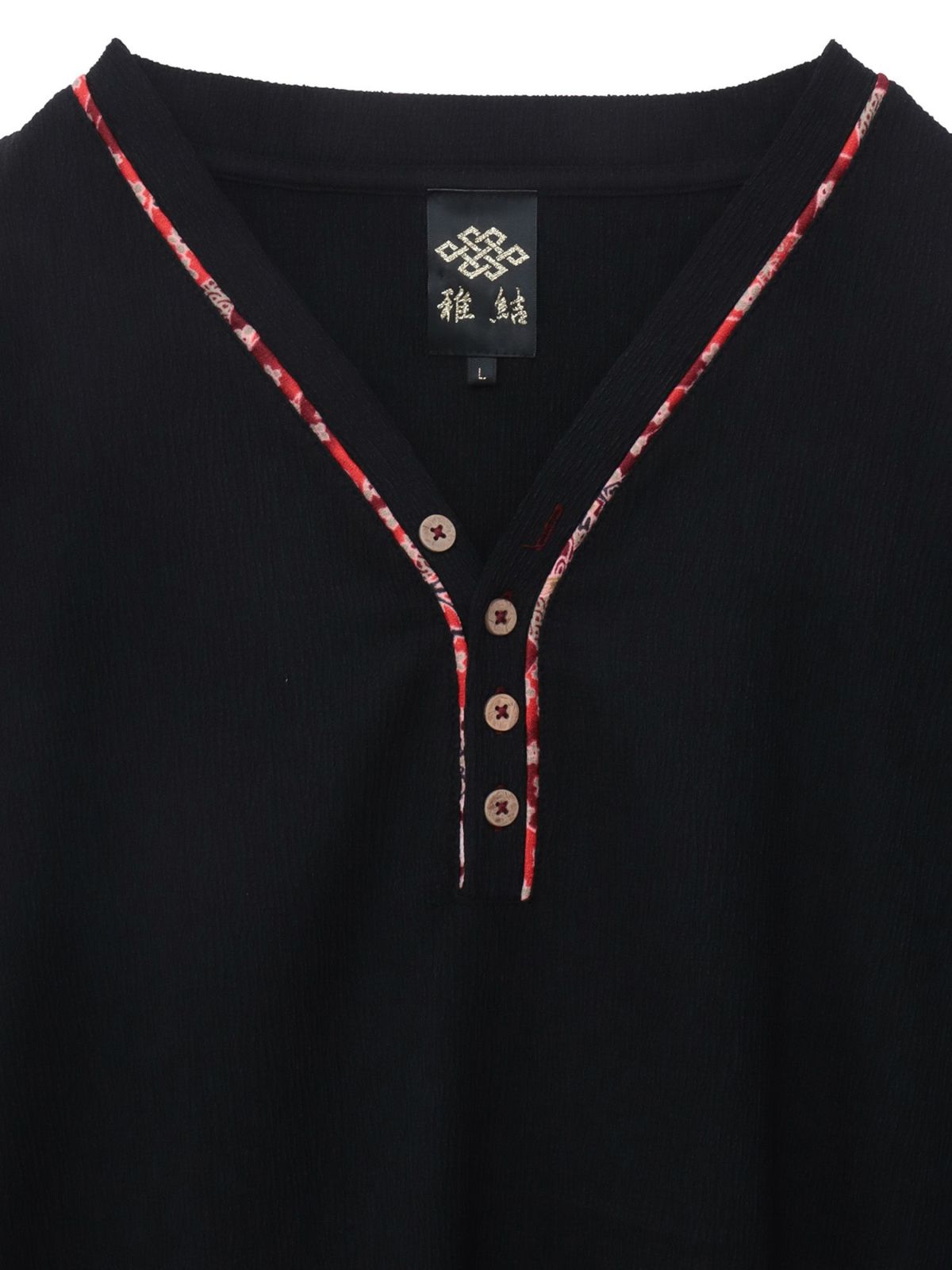 【雅結】和生地遣いY字ヘンリーネックTシャツ